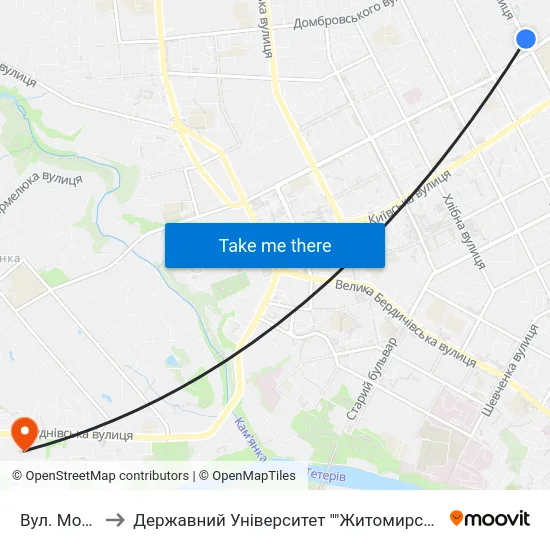 Вул. Монтана to Державний Університет ""Житомирська Політехніка"" map