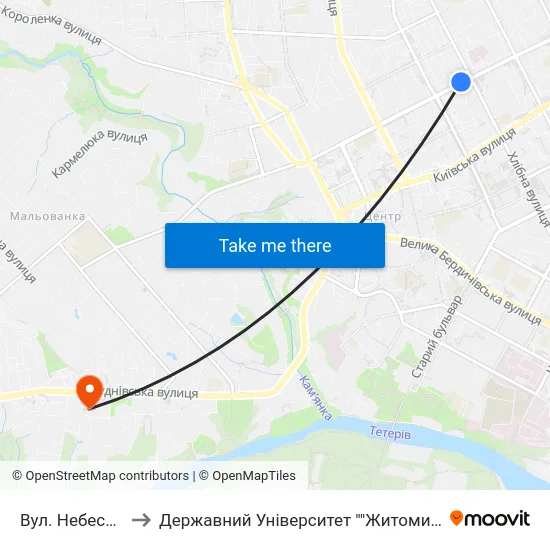Вул. Небесної Сотні to Державний Університет ""Житомирська Політехніка"" map