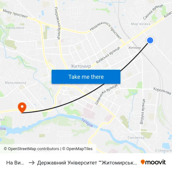 На Вимогу to Державний Університет ""Житомирська Політехніка"" map
