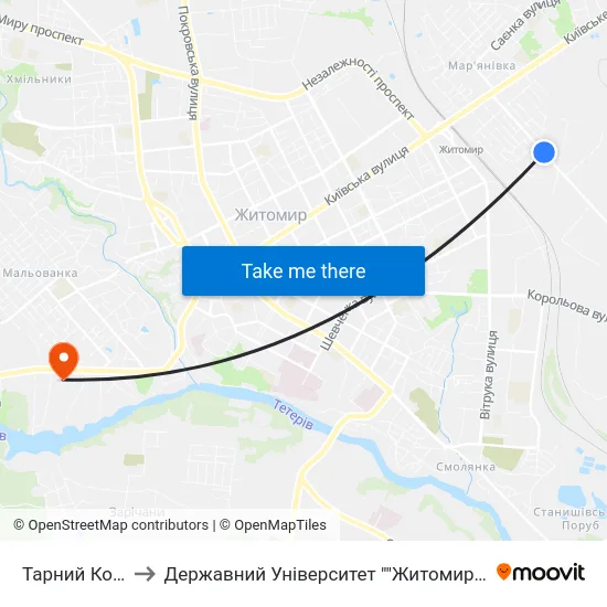 Тарний Комбінат to Державний Університет ""Житомирська Політехніка"" map