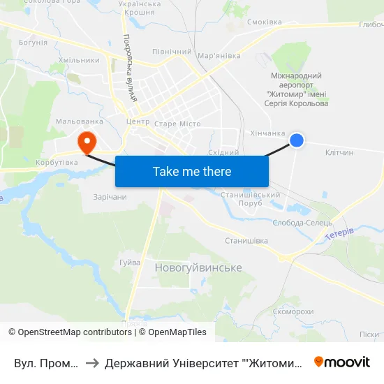 Вул. Промислова to Державний Університет ""Житомирська Політехніка"" map
