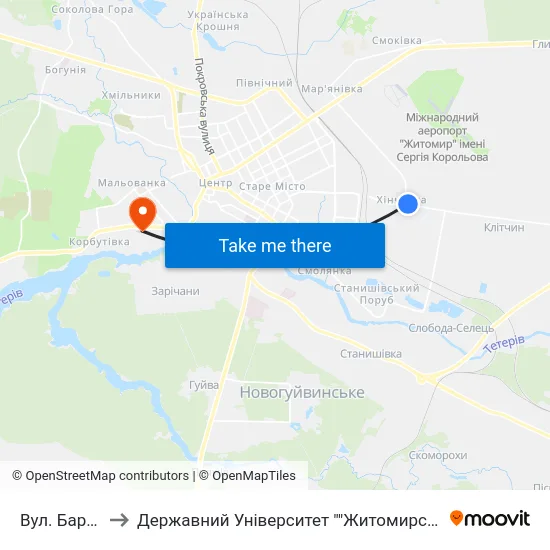 Вул. Баранова to Державний Університет ""Житомирська Політехніка"" map