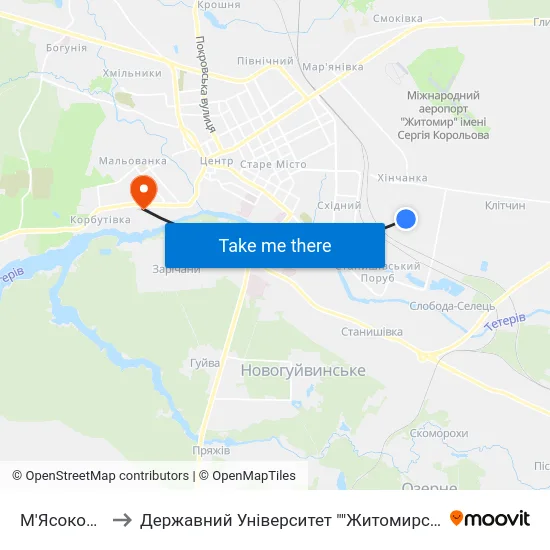 М'Ясокомбінат to Державний Університет ""Житомирська Політехніка"" map