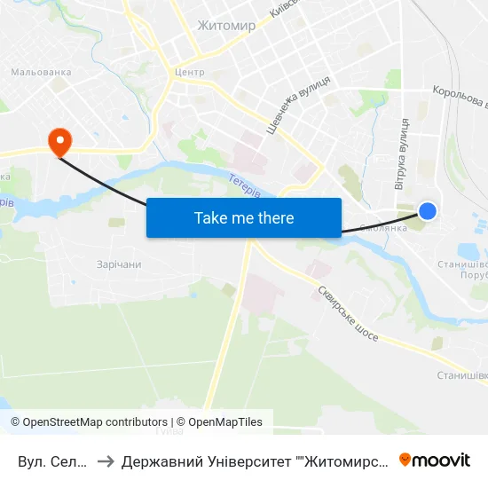 Вул. Селецька to Державний Університет ""Житомирська Політехніка"" map