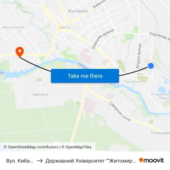 Вул. Кибальчича to Державний Університет ""Житомирська Політехніка"" map