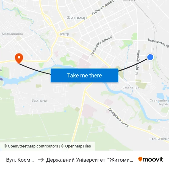 Вул. Космонавтів to Державний Університет ""Житомирська Політехніка"" map