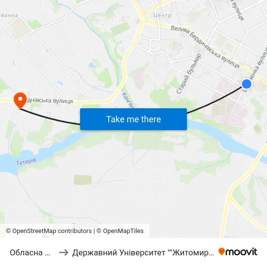 Обласна Лікарня to Державний Університет ""Житомирська Політехніка"" map