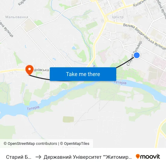 Старий Бульвар to Державний Університет ""Житомирська Політехніка"" map