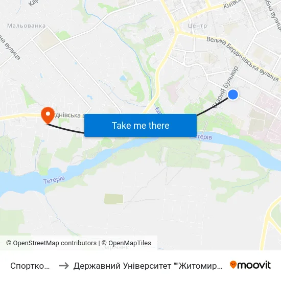 Спорткомплекс to Державний Університет ""Житомирська Політехніка"" map