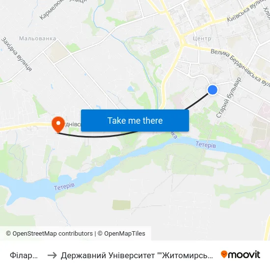 Філармонія to Державний Університет ""Житомирська Політехніка"" map