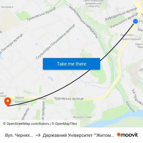 Вул. Черняховського to Державний Університет ""Житомирська Політехніка"" map