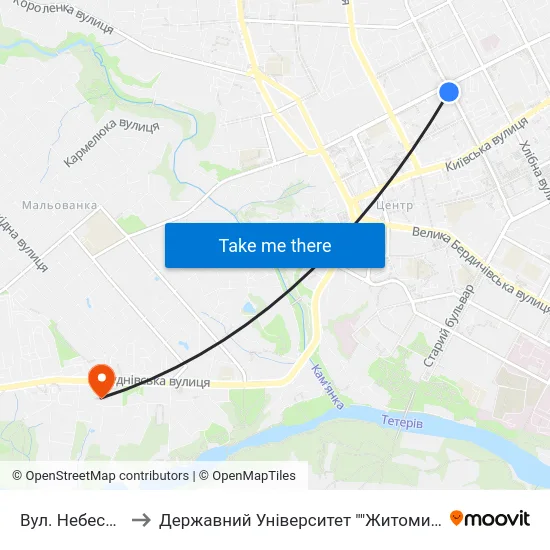 Вул. Небесної Сотні to Державний Університет ""Житомирська Політехніка"" map