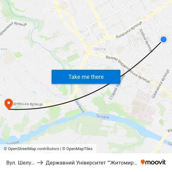 Вул. Шелушкова to Державний Університет ""Житомирська Політехніка"" map