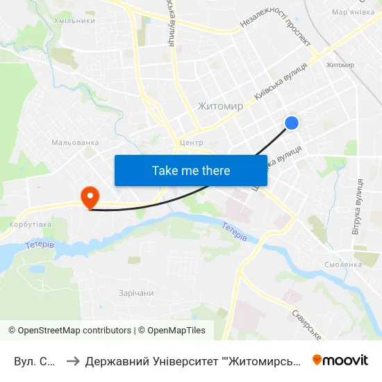 Вул. Східна to Державний Університет ""Житомирська Політехніка"" map
