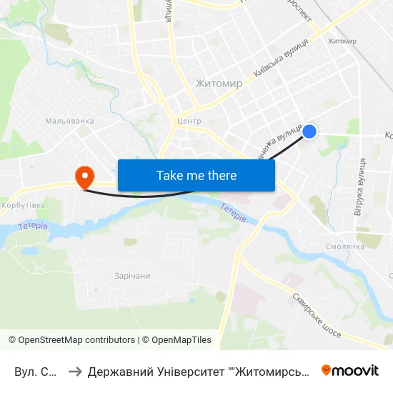 Вул. Східна to Державний Університет ""Житомирська Політехніка"" map