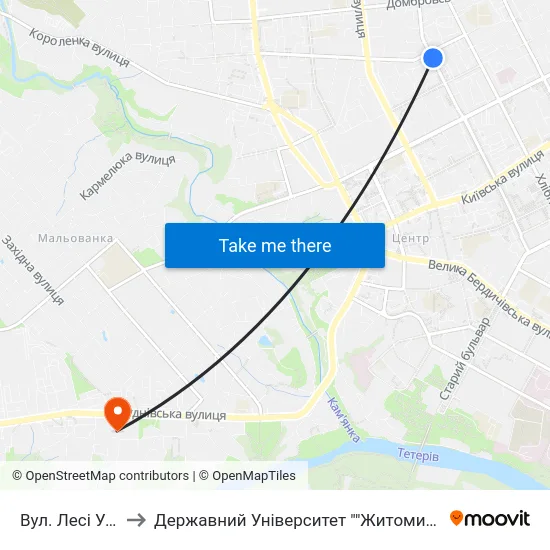 Вул. Лесі Українки to Державний Університет ""Житомирська Політехніка"" map