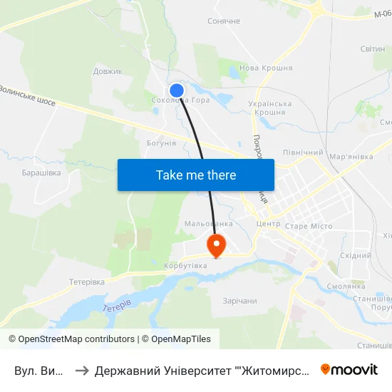 Вул. Видумка to Державний Університет ""Житомирська Політехніка"" map