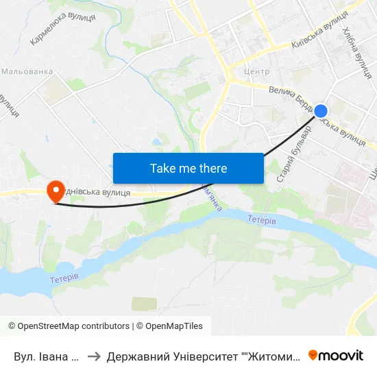 Вул. Івана Кочерги to Державний Університет ""Житомирська Політехніка"" map