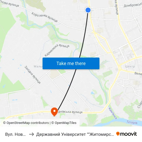 Вул. Новосінна to Державний Університет ""Житомирська Політехніка"" map