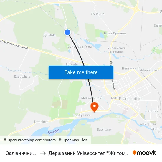 Залізничний Переїзд to Державний Університет ""Житомирська Політехніка"" map