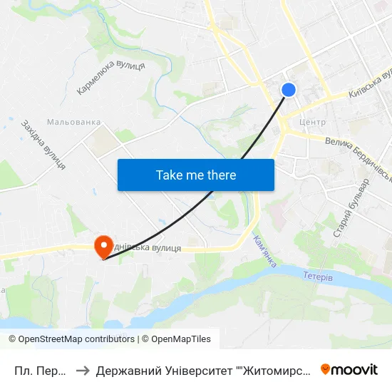 Пл. Перемоги to Державний Університет ""Житомирська Політехніка"" map