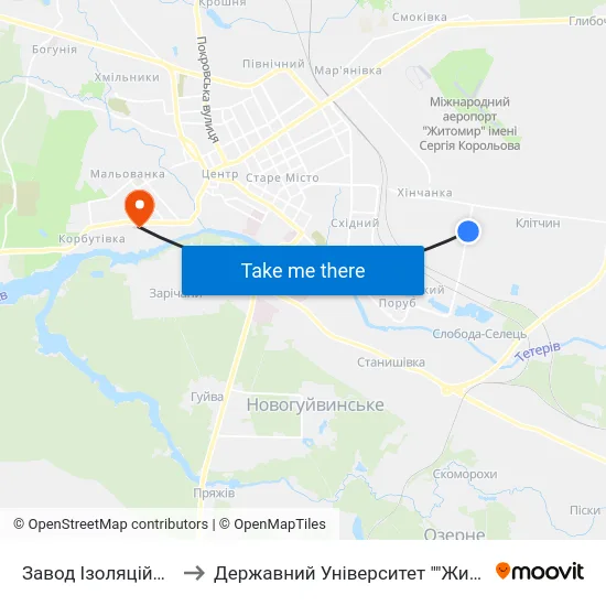 Завод Ізоляційних Матеріалів to Державний Університет ""Житомирська Політехніка"" map