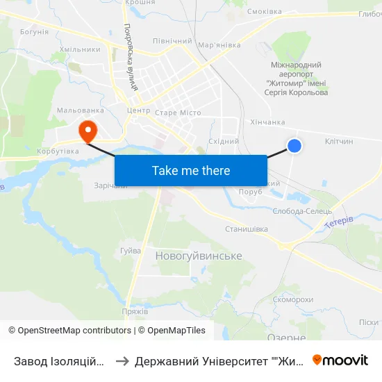 Завод Ізоляційних Матеріалів to Державний Університет ""Житомирська Політехніка"" map