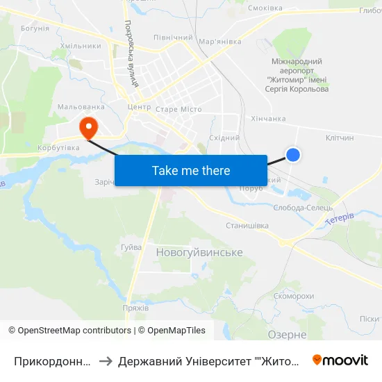 Прикордонна Частина to Державний Університет ""Житомирська Політехніка"" map