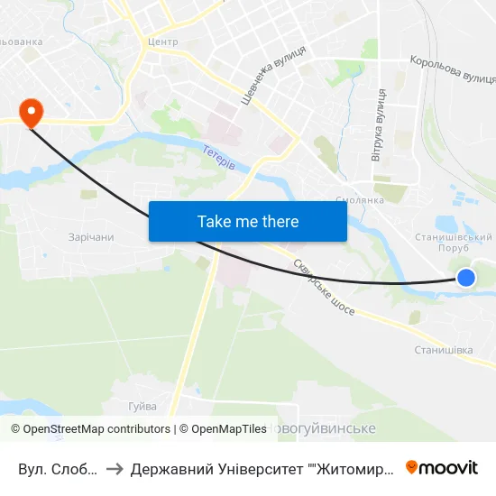 Вул. Слобідська to Державний Університет ""Житомирська Політехніка"" map