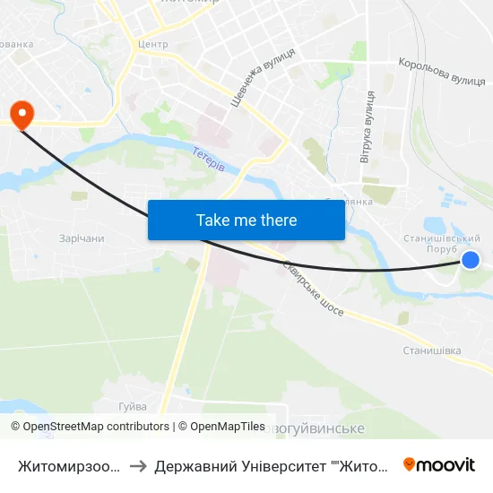 Житомирзооветпостач to Державний Університет ""Житомирська Політехніка"" map