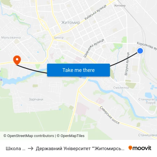 Школа №30 to Державний Університет ""Житомирська Політехніка"" map