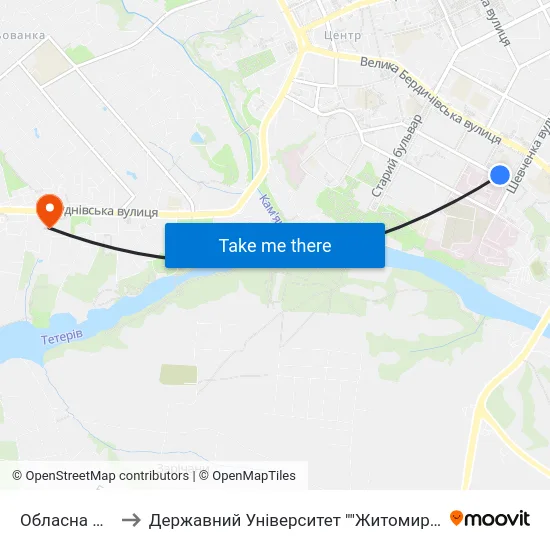 Обласна Лікарня to Державний Університет ""Житомирська Політехніка"" map
