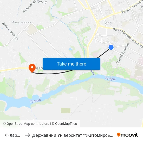 Філармонія to Державний Університет ""Житомирська Політехніка"" map