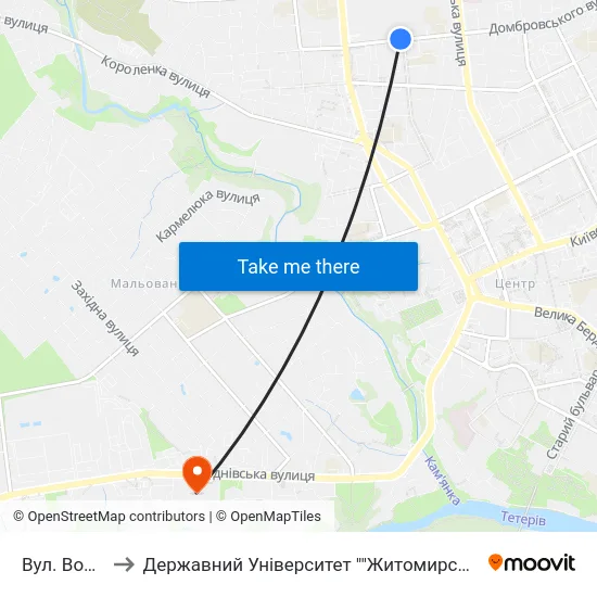Вул. Войкова to Державний Університет ""Житомирська Політехніка"" map