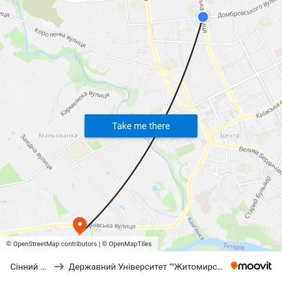 Сінний Ринок to Державний Університет ""Житомирська Політехніка"" map