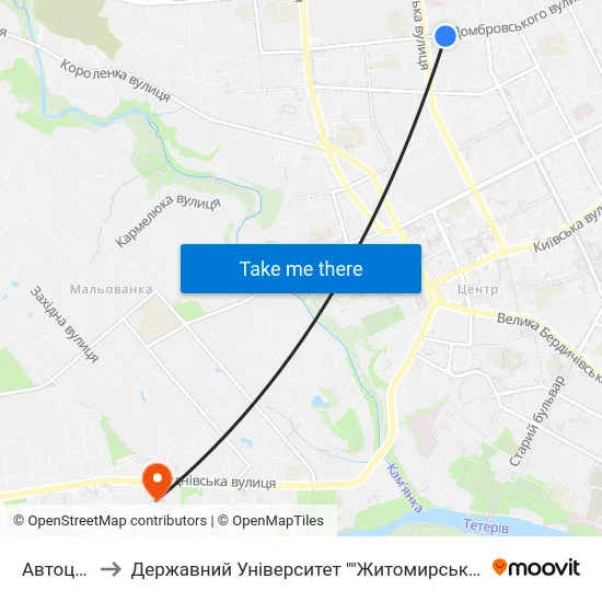 Автоцентр to Державний Університет ""Житомирська Політехніка"" map