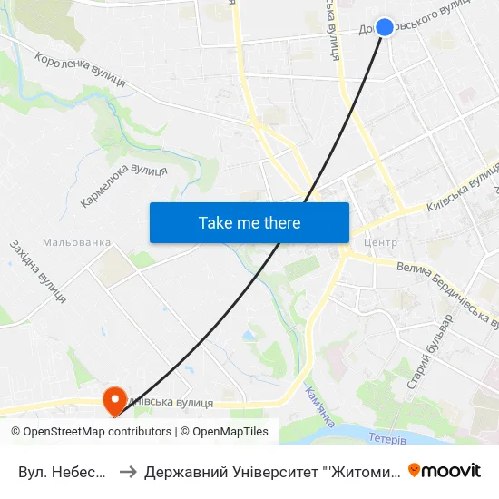 Вул. Небесної Сотні to Державний Університет ""Житомирська Політехніка"" map