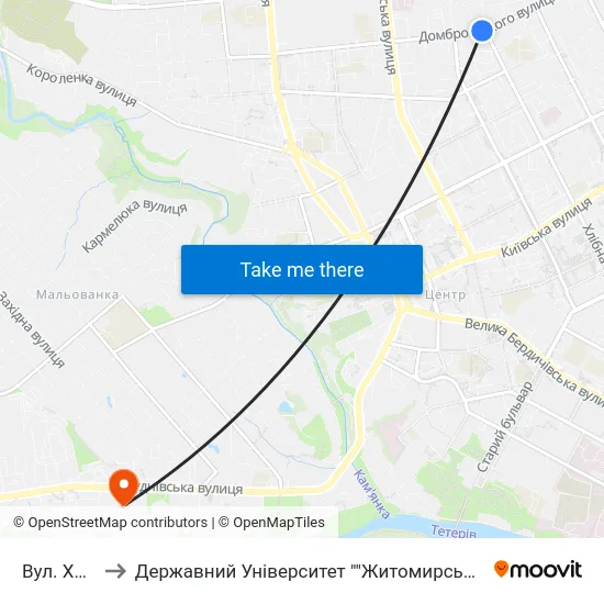 Вул. Хлібна to Державний Університет ""Житомирська Політехніка"" map