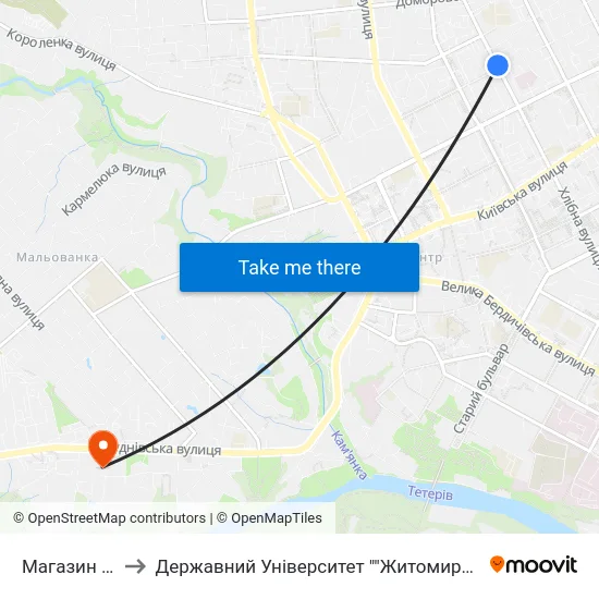 Магазин Віктор to Державний Університет ""Житомирська Політехніка"" map