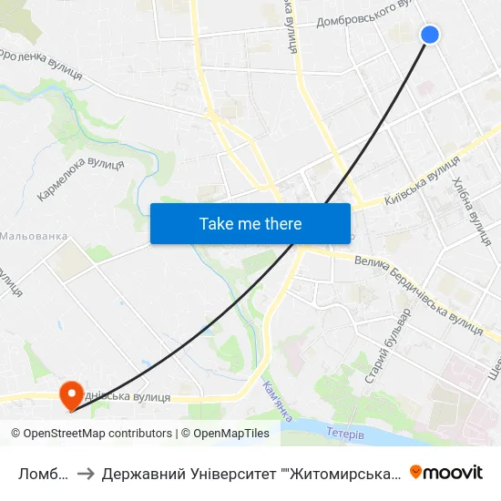 Ломбард to Державний Університет ""Житомирська Політехніка"" map