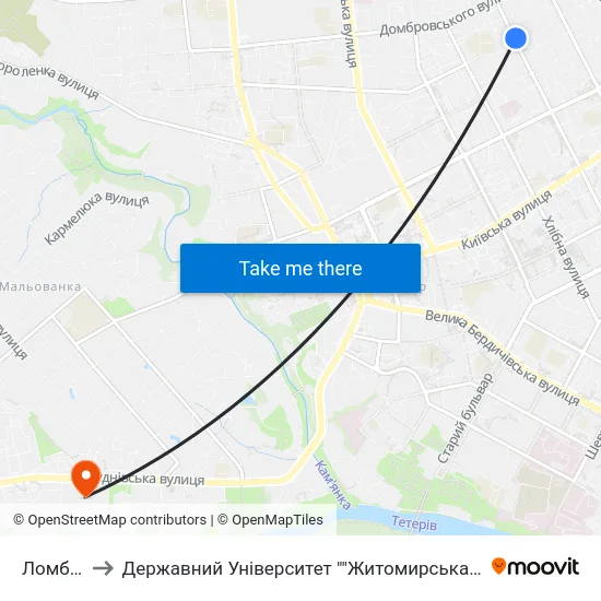 Ломбард to Державний Університет ""Житомирська Політехніка"" map