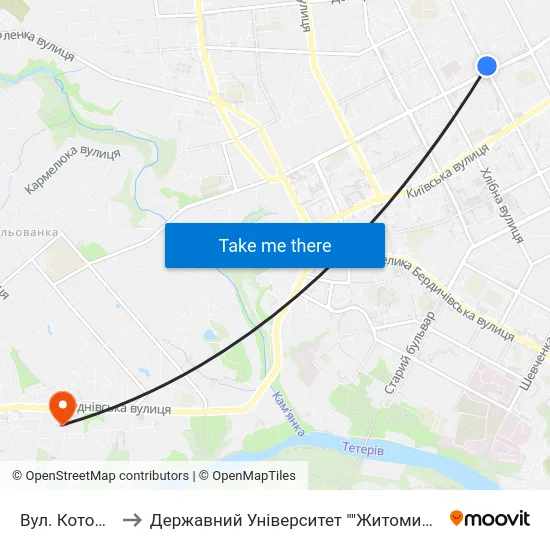 Вул. Котовського to Державний Університет ""Житомирська Політехніка"" map