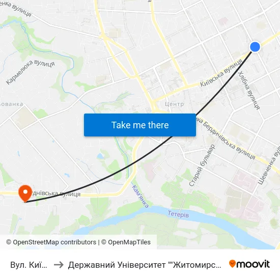 Вул. Київська to Державний Університет ""Житомирська Політехніка"" map