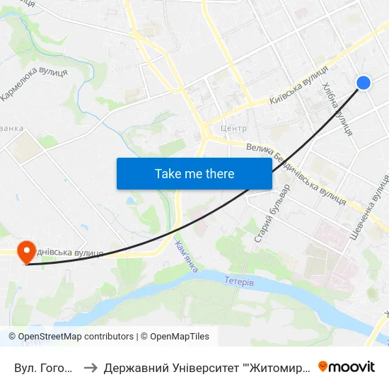 Вул. Гоголівська to Державний Університет ""Житомирська Політехніка"" map