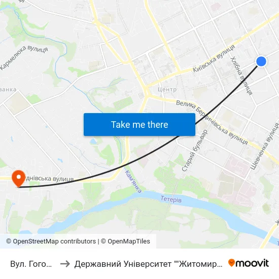 Вул. Гоголівська to Державний Університет ""Житомирська Політехніка"" map