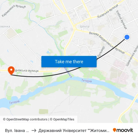 Вул. Івана Франка to Державний Університет ""Житомирська Політехніка"" map