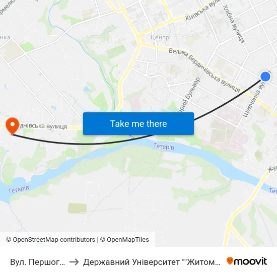 Вул. Першого Травня to Державний Університет ""Житомирська Політехніка"" map