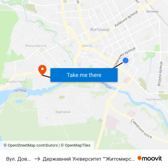 Вул. Довженка to Державний Університет ""Житомирська Політехніка"" map