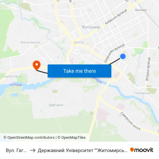 Вул. Гагаріна to Державний Університет ""Житомирська Політехніка"" map