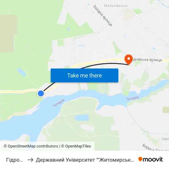 Гідропарк to Державний Університет ""Житомирська Політехніка"" map